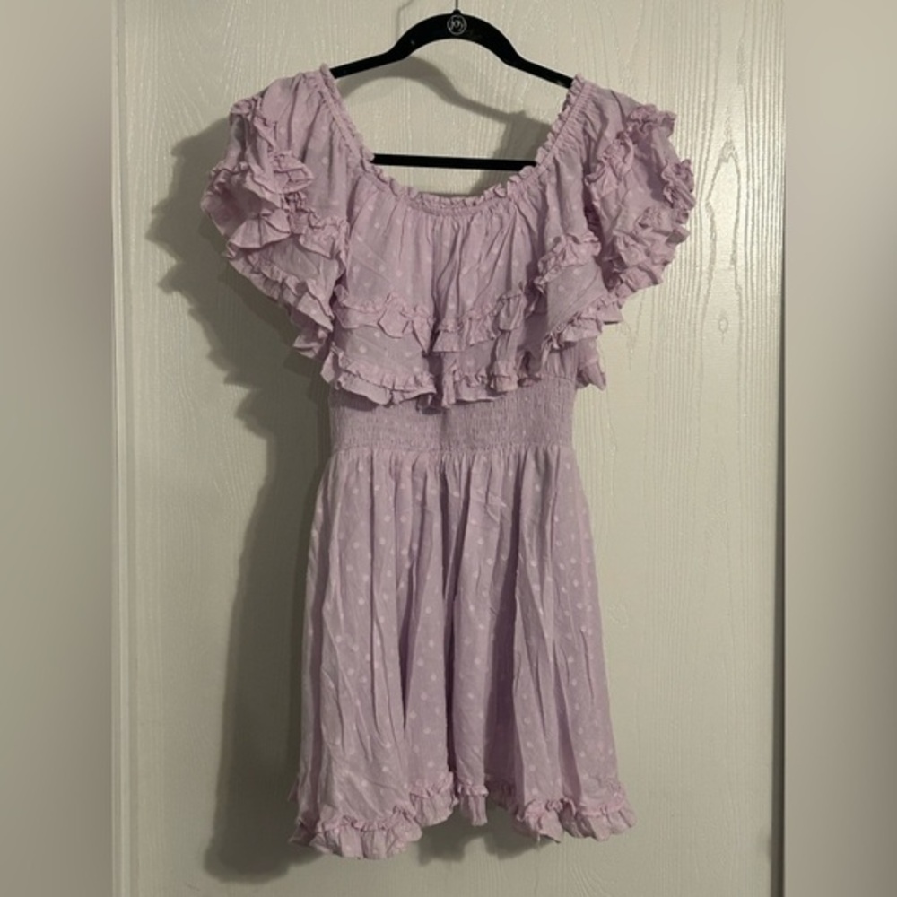 MABLE smocked ruffle off shoulder mini dress Women’s size small